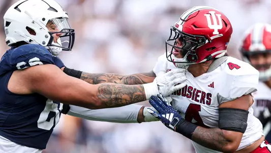 STATE COLLEGE, PA - October 28, 2023 - linebacker Anthony Jones #4 of the Indiana Hoosiers during the game between the Penn State Nittany Lions and the Indiana Hoosiers at Beaver Stadium in State College, PA. Photo By Andrew Mascharka/Indiana Athletics