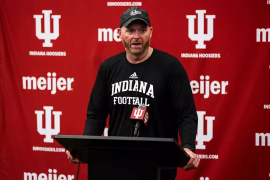 BLOOMINGTON, IN - October 04, 2023 - Indiana Hoosiers Defense Quality Control Rod Carey during press conference at Memorial Stadium in Bloomington, IN. Photo By Andrew Mascharka/Indiana Athletics