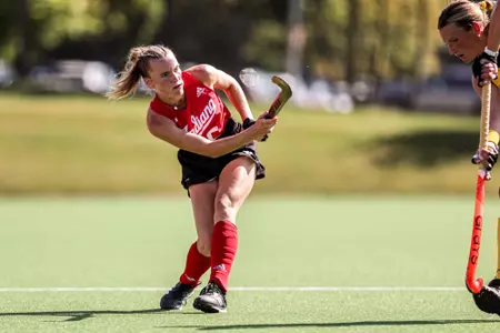 BLOOMINGTON, IN -September 29, 2023- midfielder Maggie Carter #25 of the Indiana Hoosiers during the game between the Michigan Wolverines and the Indiana Hoosiers at IU Field Hockey Complex in Bloomington, IN. Photo By Grace Waggoner/ IU Athletics