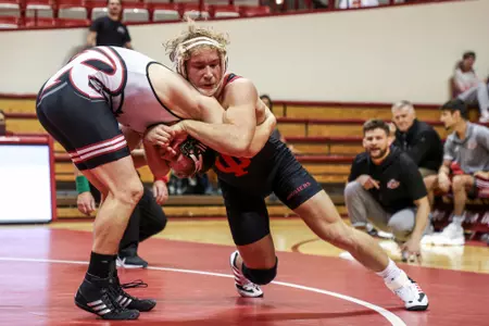 BLOOMINGTON, IN - November 10, 2023 - Derek Gilcher during the meet between the Rider Broncs and the Indiana Hoosiers at Assembly Hall in Bloomington, IN. Photo By Sammy Nance/Indiana Athletics