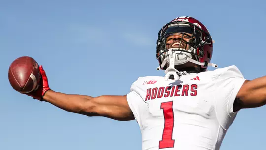 BLOOMINGTON, IN - November 11, 2023 - wide receiver Donaven McCulley #1 of the Indiana Hoosiers during the game between the Illinois Fighting Illini and the Indiana Hoosiers at Memorial Stadium in Champaign, IL. Photo By Grace Waggoner/IU Athletics