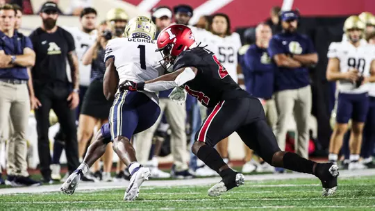 BLOOMINGTON, IN - September 23, 2023 - linebacker Aaron Casey #44 of the Indiana Hoosiers during the game between the Indiana Hoosiers and the Akron Zips at Memorial Stadium in Bloomington, Indiana. Photo By Trent Barnhart/Indiana Athletics