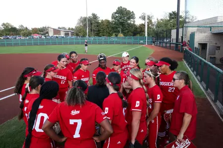 BLOOMINGTON, IN - October 13, 2023 - the Indiana University Hoosier Softball Team during the game between the Louisville Cardinals and the Indiana Hoosiers at Andy Mohr Field in Bloomington, IN. Photo By Dalton wainscott/Indiana Athletics