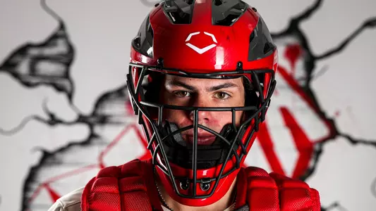 BLOOMINGTON, IN - NOVEMBER 02, 2022 - catcher Riley Langerman #47 of the Indiana Hoosiers during Photo Day at Bart Kaufman Field in Bloomington, IN. Photo By Andrew Mascharka/Indiana Athletics