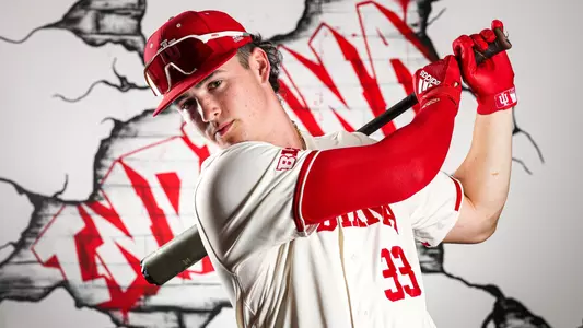BLOOMINGTON, IN - NOVEMBER 02, 2022 - catcher AJ Shepard #33 of the Indiana Hoosiers during Photo Day at Bart Kaufman Field in Bloomington, IN. Photo By Andrew Mascharka/Indiana Athletics