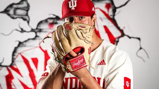 BLOOMINGTON, IN - NOVEMBER 02, 2022 - right-handed pitcher Adrian Vega #43 of the Indiana Hoosiers during Photo Day at Bart Kaufman Field in Bloomington, IN. Photo By Gretta Cohoon/Indiana Athletics
