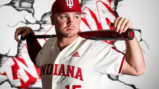 BLOOMINGTON, IN - NOVEMBER 03, 2022 - infielder Austin Bode #15 of the Indiana Hoosiers during Photo Day at Bart Kaufman Field in Bloomington, IN. Photo By Andrew Mascharka/Indiana Athletics