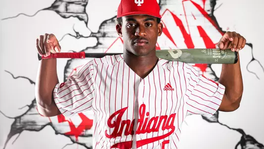 BLOOMINGTON, IN - NOVEMBER 03, 2022 - outfielder Devin Taylor #5 of the Indiana Hoosiers during Photo Day at Bart Kaufman Field in Bloomington, IN. Photo By Andrew Mascharka/Indiana Athletics