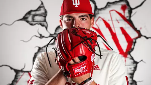 BLOOMINGTON, IN - NOVEMBER 03, 2022 - right-handed pitcher Connor Foley #14 of the Indiana Hoosiers during Photo Day at Bart Kaufman Field in Bloomington, IN. Photo By Andrew Mascharka/Indiana Athletics