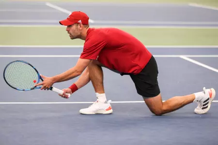 BLOOMINGTON, IN - April 17, 2022 - Mac Rogers during the match between the Nebraska Cornhuskers and the Indiana Hoosiers at IU Tennis Center in Bloomington, IN. Photo By Gretta Cohoon/Indiana Athletics