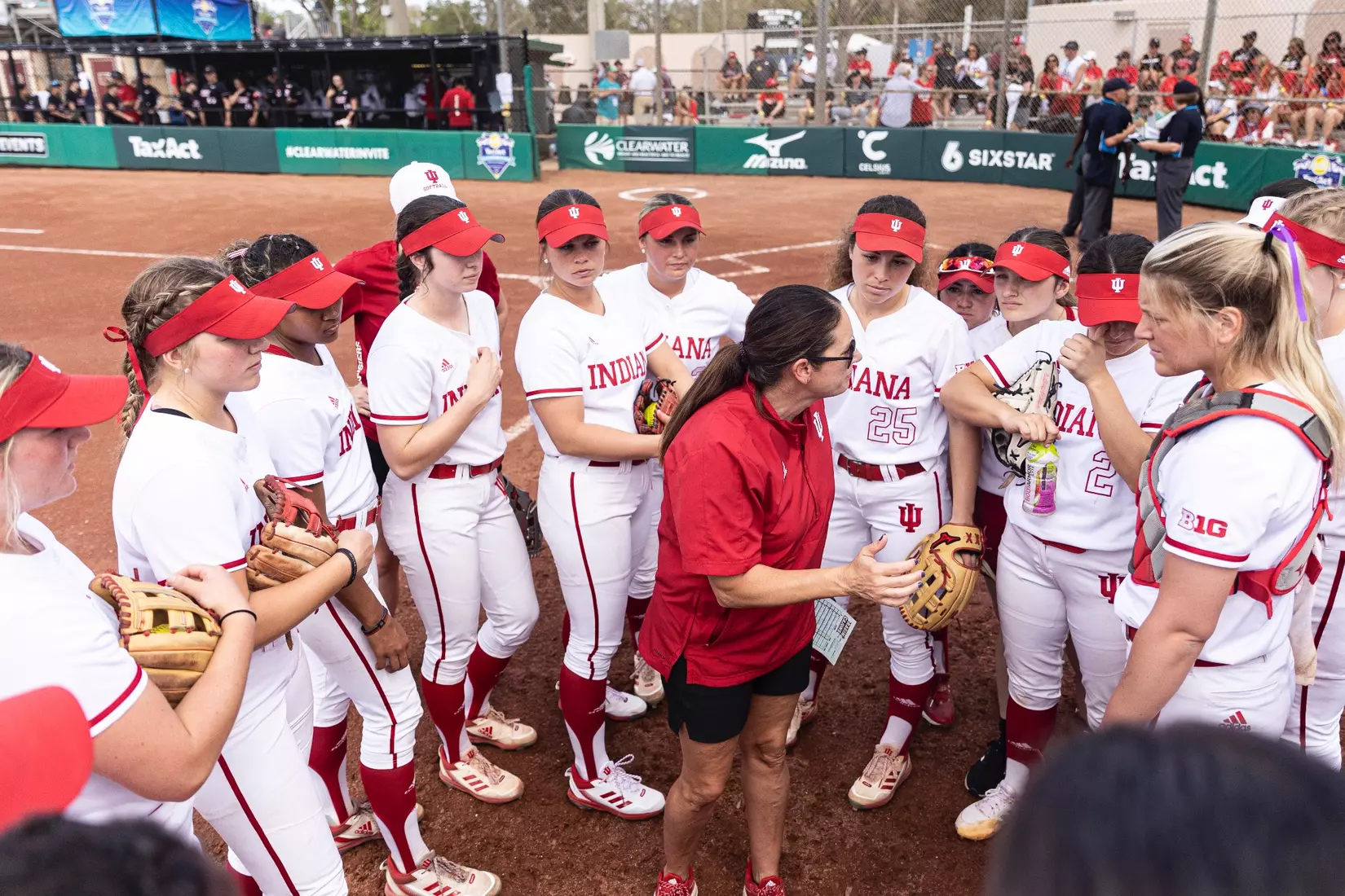 CLEARWATER, FL - February 16, 2023 - the Indiana University Hoosier Softball Team during the game between the Louisiana Ragin' Cajuns and the Indiana Hoosiers at Eddie C. Moore Complex in Clearwater, FL. Photo By Trent Barnhart/Indiana Athletics