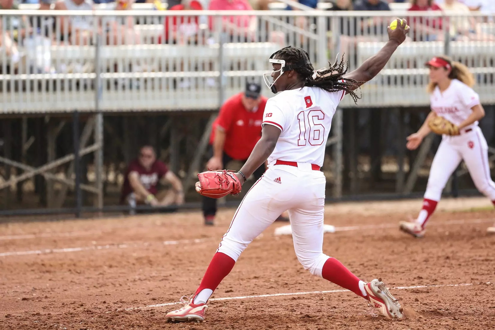 CLEARWATER, FL - February 16, 2023 - infield\pitcher Brianna Copeland #16 of the Indiana Hoosiers during the game between the Louisiana Ragin' Cajuns and the Indiana Hoosiers at Eddie C. Moore Complex in Clearwater, FL. Photo By Trent Barnhart/Indiana Athletics
