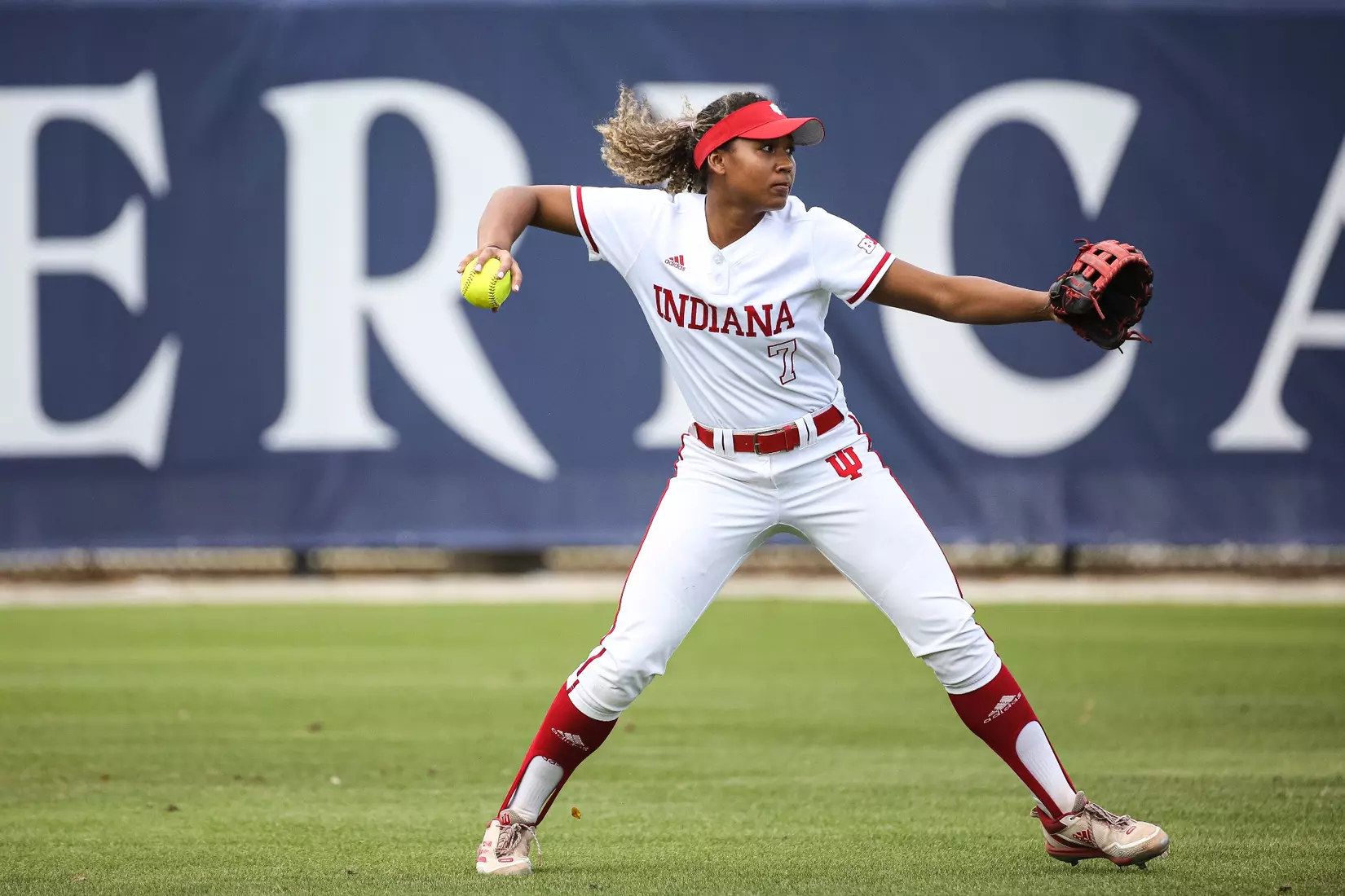 CLEARWATER, FL - February 16, 2023 - outfielder Aaliyah Andrews #7 of the Indiana Hoosiers during the game between the Louisiana Ragin' Cajuns and the Indiana Hoosiers at Eddie C. Moore Complex in Clearwater, FL. Photo By Trent Barnhart/Indiana Athletics