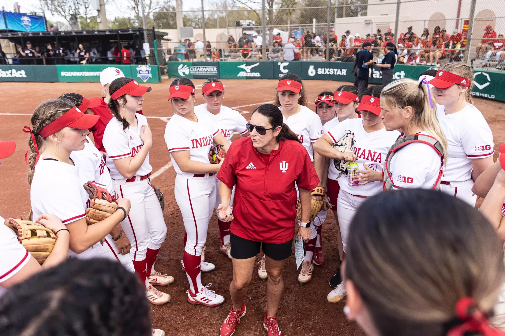 CLEARWATER, FL - February 16, 2023 - the Indiana University Hoosier Softball Team during the game between the Louisiana Ragin' Cajuns and the Indiana Hoosiers at Eddie C. Moore Complex in Clearwater, FL. Photo By Trent Barnhart/Indiana Athletics