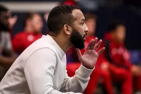 ANN ARBOR, MI - February 12, 2023 - Angel Escobedo during the game between the Michigan Wolverines and the Indiana Hoosiers at Cliff Keen Arena in Ann Arbor, MI. Photo By Andrew Mascharka/Indiana Athletics