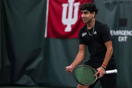BLOOMINGTON, IN - JANUARY 29, 2023 - Ekansh Kumar during the match between the Butler Bulldogs and the Indiana Hoosiers at Indiana University Tennis Center in Bloomington, IN. Photo By Pearson Georges/Indiana Athletics
