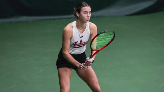 BLOOMINGTON, IN - March 5, 2023 - Lara Schneider during the meet between the Northwestern Wildcats and the Indiana Hoosiers at IU Tennis Center in Bloomington, IN. Photo By Gretta Cohoon/Indiana Athletics