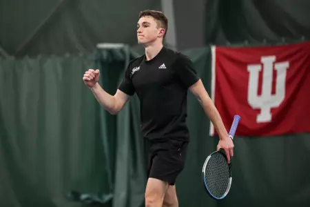 BLOOMINGTON, IN - March 10, 2023 - Jagger Saylor during the meet between the Rutgers Scarlet Knights and the Indiana Hoosiers at IU Tennis Center in Bloomington, IN. Photo By Dalton Wainscott/Indiana Athletics