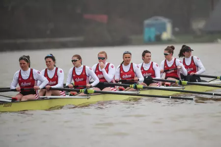 BLOOMINGTON, IN - March 24, 2023 - Abbey Armstrong, Mikayla Messinger, Erin Heapy, Sofia Sperduto, Phoebe Inall, Megan Mills, Lili Toledo, Sophie Carmosino and Paige Ohrvall of the Indiana Hoosiers during the invitational at Lake Lemon in Bloomington, IN. Photo By Dalton Wainscott