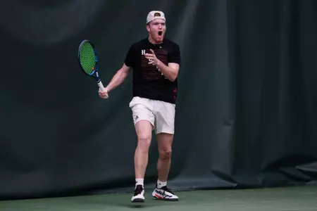 BLOOMINGTON, IN - February 18, 2023 - Patrick Fletchall during the meet between the Western Michigan Bronocos and the Indiana Hoosiers at IU Tennis Center in Bloomington, IN. Photo By Sammy Nance/Indiana Athletics
