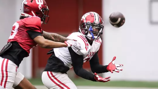 BLOOMINGTON, IN - March 09, 2023 - wide receiver Omar Cooper Jr. #3 of the Indiana Hoosiers during practice at Mellencamp in Bloomington, IN. Photo By Chris Conaway/Indiana Athletics
