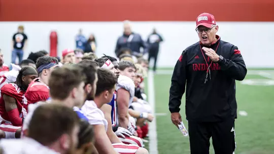 BLOOMINGTON, IN - March 25, 2023 - Indiana Hoosiers Head Coach Tom Allen during spring ball at Memorial Stadium in Bloomington, IN. Photo By Gracie Farrall\Indiana Athletics