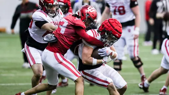 BLOOMINGTON, IN - March 25, 2023 - defensive back Trevell Mullen #13 of the Indiana Hoosiers during spring ball at Memorial Stadium in Bloomington, IN. Photo By Gracie Farrall\Indiana Athletics