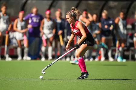 BLOOMINGTON, IN - October 2, 2022 - forward Jemima Cookson #1 of the Indiana Hoosiers during the game between the Penn State Nittany Lions and the Indiana Hoosiers at IU Field Hockey Complex in Bloomington, IN. Photo By Gretta Cohoon/Indiana Athletics