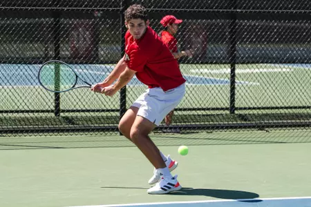 BLOOMINGTON, IN - April 15, 2023 - Sam Landau during the meet between the Michigan Wolverines and the Indiana Hoosiers at IU Tennis Center in Bloomington, IN. Photo By Gretta Cohoon/Indiana Athletics