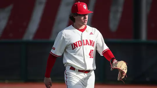 BLOOMINGTON, IN - March 11, 2023 - right-handed pitcher Ethan Phillips #40 of the Indiana Hoosiers during the game between the Bellarmine Knights and the Indiana Hoosiers at Bart Kaufman Field in Bloomington, IN. Photo By Dalton Wainscott/Indiana Athletics
