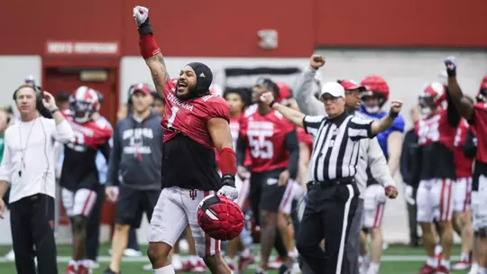 BLOOMINGTON, IN - April 01, 2023 - defensive lineman Andre Carter #1 of the Indiana Hoosiers during the scrimmage between the Indiana Hoosiers and the Indiana Hoosiers at Mellencamp in Bloomington, IN. Photo By Dalton Wainscott/Indiana Athletics