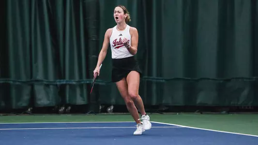 BLOOMINGTON, IN - March 5, 2023 - Lara Schneider during the meet between the Northwestern Wildcats and the Indiana Hoosiers at IU Tennis Center in Bloomington, IN. Photo By Gretta Cohoon/Indiana Athletics