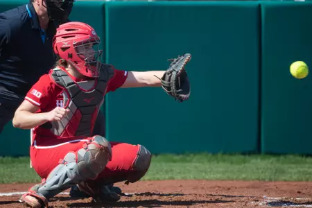 BLOOMINGTON, IN - March 06, 2023 - catcher\utility player Avery Parker #18 of the Indiana Hoosiers during the game between the IUPUI Jaguars and the Indiana Hoosiers at Andy Mohr Field in Bloomington, IN. Photo By Dalton Wainscott/Indiana athletics