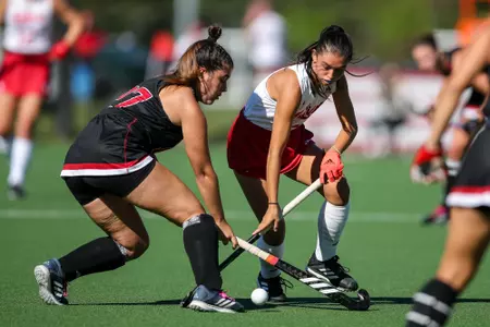 BLOOMINGTON, IN - September 30, 2022 - defender Kai Snell #5 of the Indiana Hoosiers during the game between the Rutgers Scarlett Knights and the Indiana Hoosiers at IU Field Hockey Complex in Bloomington, IN. Photo By Chris Conaway