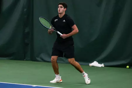 BLOOMINGTON, IN - March 31, 2023 - Sam Landau during the meet between the Northwestern Wildcats and the Indiana Hoosiers at IU Tennis Center in Bloomington, IN. Photo By Gretta Cohoon/Indiana Athletics