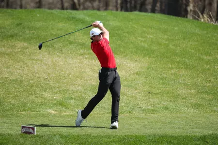BLOOMINGTON, IN - April 09, 2023 - Mitch Davis during the Hoosier Classic tournament at Pfau Golf Course in Bloomington, IN. Photo By Dalton Wainscott/Indiana Athletics