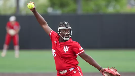 BLOOMINGTON, IN - April 21, 2023 - infield\pitcher Brianna Copeland #16 of the Indiana Hoosiers during the game between the Rutgers Scarlet Knights and the Indiana Hoosiers at the Rutgers Softball Complex in New Brunswick, NJ. Photo By Dalton Wainscott/Indiana Athletics
