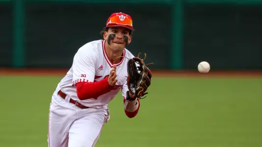 BLOOMINGTON, IN - March 21, 2023 - infielder Phillip Glasser #1 of the Indiana Hoosiers during the game between the Indiana State Sycamores and the Indiana Hoosiers at Bart Kaufman Field in Bloomington, IN. Photo By Andrew Mascharka/Indiana Athletics