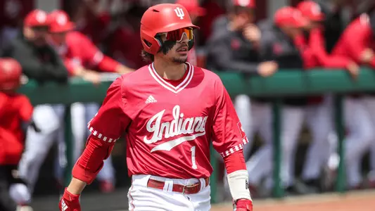 BLOOMINGTON, IN - April 30, 2023 - infielder Phillip Glasser #1 of the Indiana Hoosiers during the game between the Maryland Terrapins and the Indiana Hoosiers at Bart Kaufman Field in Bloomington, IN. Photo By Pearson Georges/Indiana Athletics