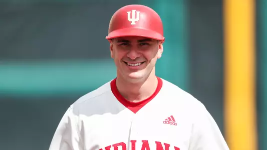 BLOOMINGTON, IN - MARCH 25, 2023 - catcher Peter Serruto #6 of the Indiana Hoosiers during the game between the Ohio State Buckeyes and the Indiana Hoosiers at Bart Kaufman Field in Bloomington, IN. Photo By Pearson Georges/Indiana Athletics