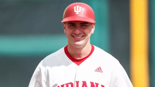 BLOOMINGTON, IN - MARCH 25, 2023 - catcher Peter Serruto #6 of the Indiana Hoosiers during the game between the Ohio State Buckeyes and the Indiana Hoosiers at Bart Kaufman Field in Bloomington, IN. Photo By Pearson Georges/Indiana Athletics