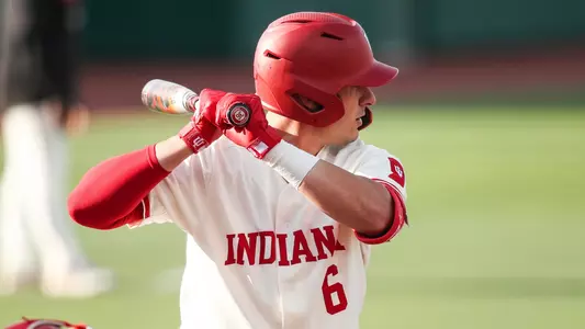 BLOOMINGTON, IN - April 28, 2023 - catcher Peter Serruto #6 of the Indiana Hoosiers during the game between the Maryland Terrapins and the Indiana Hoosiers at Bart Kaufman Field in Bloomington, IN. Photo By Pearson Georges/Indiana Athletics