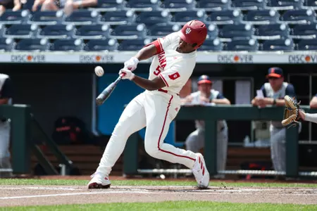 BLOOMINGTON, IN - May 23, 2023 - outfielder Devin Taylor #5 of the Indiana Hoosiers during the game between the Illinois Fighting Illini and the Indiana Hoosiers at Charles Schwab Field in Omaha, NE. Photo By \AWM#2\