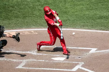 BLOOMINGTON, IN - May 25, 2023 - catcher Brock Tibbitts #9 of the Indiana Hoosiers during the game between the Iowa Hawkeyes and the Indiana Hoosiers at Charles Schwab Field in Omaha, NE. Photo By \AWM#2\