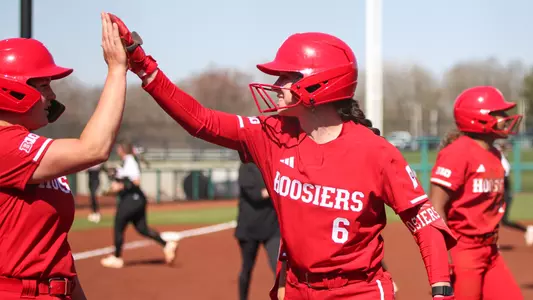 BLOOMINGTON, IN - March 06, 2023 - infielder Brooke Benson #6 of the Indiana Hoosiers during the game between the IUPUI Jaguars and the Indiana Hoosiers at Andy Mohr Field in Bloomington, IN. Photo By Dalton Wainscott/Indiana athletics