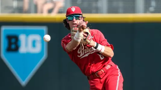 OMAHA, NE - May 25, 2023 - infielder Tyler Cerny #8 of the Indiana Hoosiers during the game against the Iowa Hawkeyes during the Big Ten Tournament at Charles Schwab Field in Omaha, NE. Photo By Andrew Mascharka/Indiana Athletics