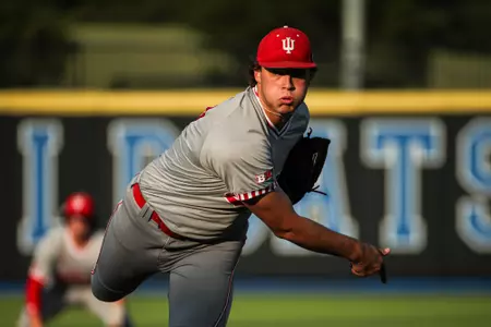 LEXINGTON, KY - June 2, 2023 - right-handed pitcher Luke Sinnard #37 of the Indiana Hoosiers during the game against the West Virginia University Mountaineers at Kentucky Proud Park in Lexington, KU. Photo By Xavier Daniels/Indiana Athletics