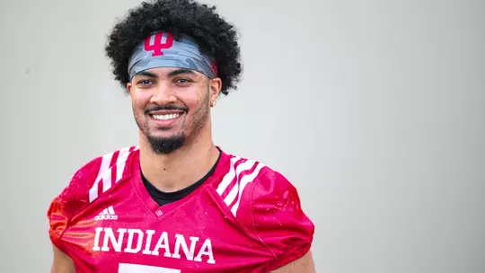 BLOOMINGTON, IN - March 21, 2023 - linebacker Jacob Mangum-Farrar #7 of the Indiana Hoosiers at spring ball at Memorial Stadium in Bloomington, IN. Photo By Andrew Mascharka/Indiana Athletics