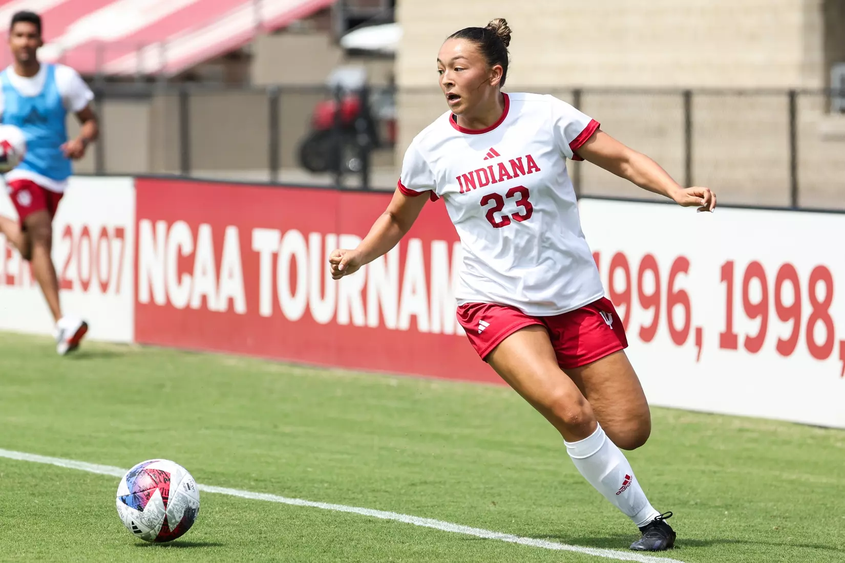 BLOOMINGTON, IN - AUGUST 20, 2023 - midfielder Natasha Kim #23 of the Indiana Hoosiers during the game between the Virginia Tech Hokies and the Indiana Hoosiers at Bill Armstrong Stadium in Bloomington, IN. Photo By Pearson Georges/Indiana Athletics