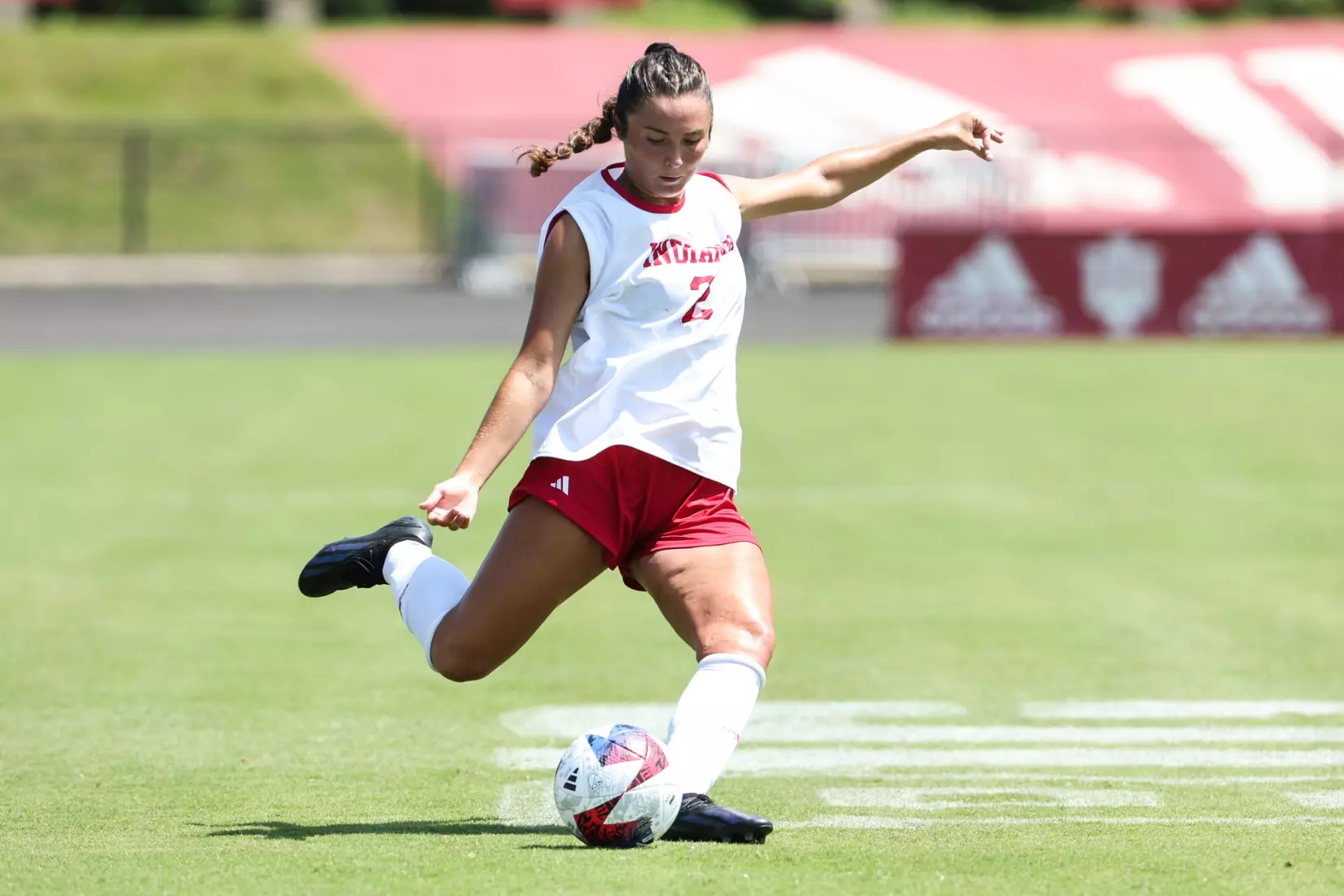 BLOOMINGTON, IN - AUGUST 20, 2023 - midfielder Kennedy Neighbors #2 of the Indiana Hoosiers during the game between the Virginia Tech Hokies and the Indiana Hoosiers at Bill Armstrong Stadium in Bloomington, IN. Photo By Pearson Georges/Indiana Athletics